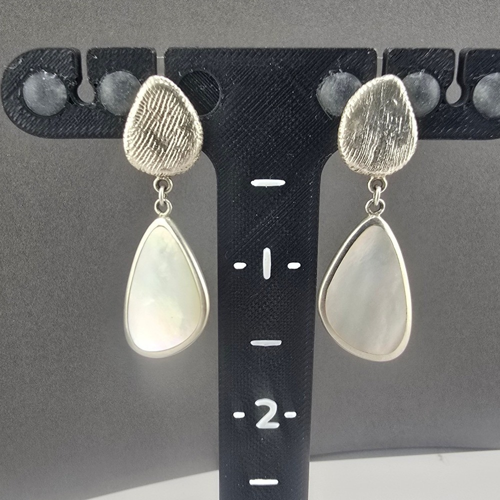 Estate Drop Earrings Sterling Silver Iridescent Teardrop Dangle 925 1.5in